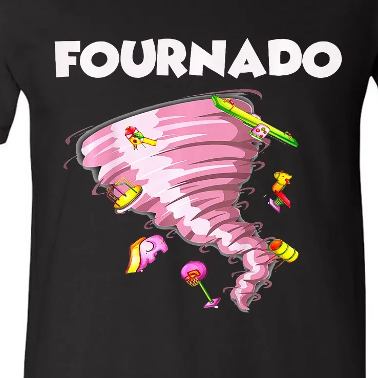 Fournado Four Year Old 4th Birthday Tornado V-Neck T-Shirt