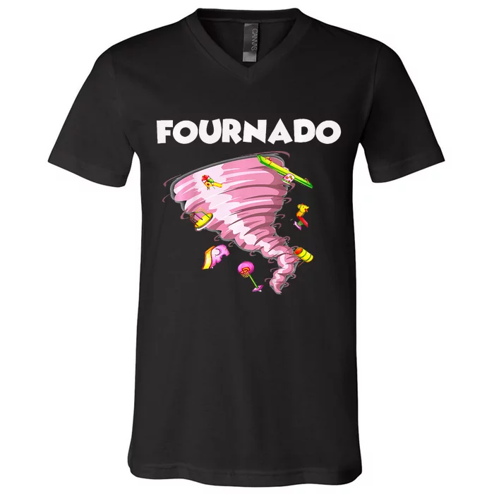 Fournado Four Year Old 4th Birthday Tornado V-Neck T-Shirt