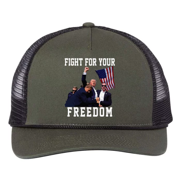 Fight For Your Liberty Freedom 2024 Trump Support Patriotic Retro Rope Trucker Hat Cap