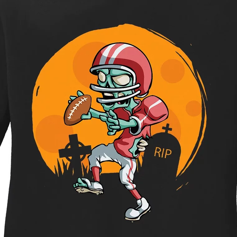 Funny Football Zombie Player Halloween Football Sport Gift Ladies Long Sleeve Shirt