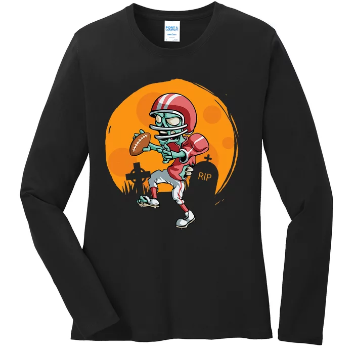 Funny Football Zombie Player Halloween Football Sport Gift Ladies Long Sleeve Shirt