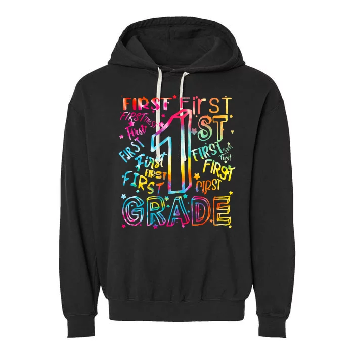 First Grade 1st Grade Tie Dye Word Art Garment-Dyed Fleece Hoodie