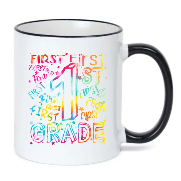 First Grade 1st Grade Tie Dye Word Art Black Color Changing Mug