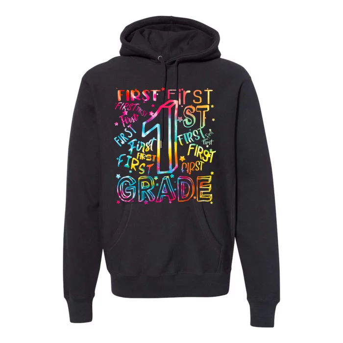 First Grade 1st Grade Tie Dye Word Art Premium Hoodie