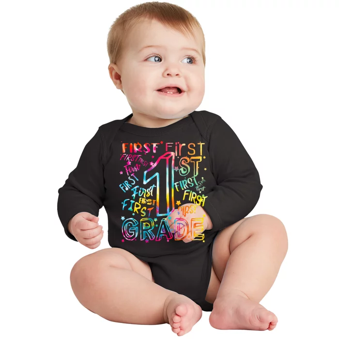 First Grade 1st Grade Tie Dye Word Art Baby Long Sleeve Bodysuit