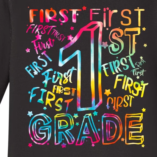 First Grade 1st Grade Tie Dye Word Art Baby Long Sleeve Bodysuit