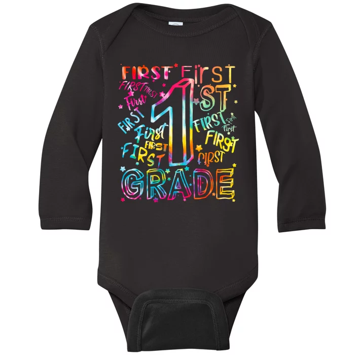 First Grade 1st Grade Tie Dye Word Art Baby Long Sleeve Bodysuit