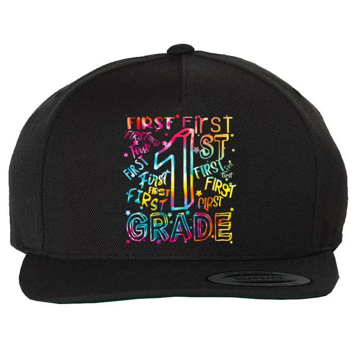 First Grade 1st Grade Tie Dye Word Art Wool Snapback Cap