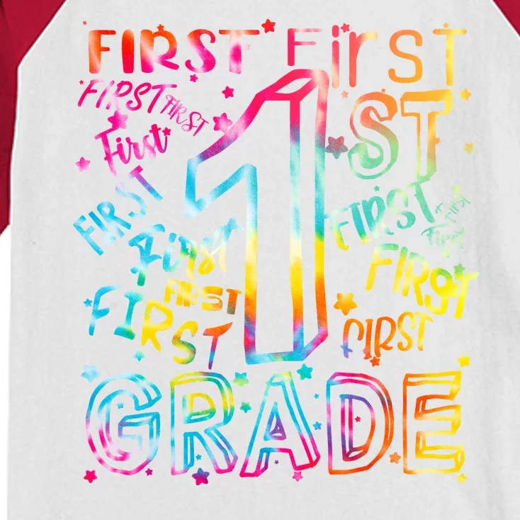 First Grade 1st Grade Tie Dye Word Art Kids Colorblock Raglan Jersey