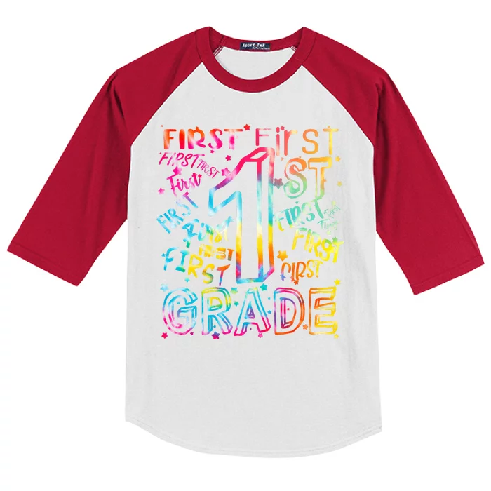 First Grade 1st Grade Tie Dye Word Art Kids Colorblock Raglan Jersey