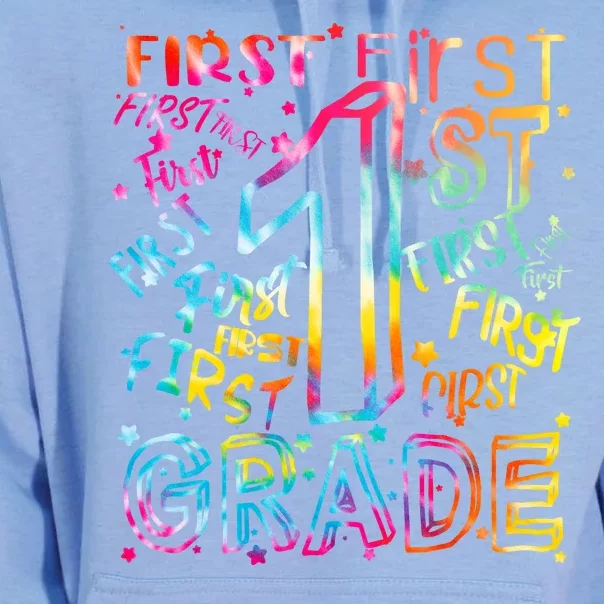 First Grade 1st Grade Tie Dye Word Art Unisex Surf Hoodie