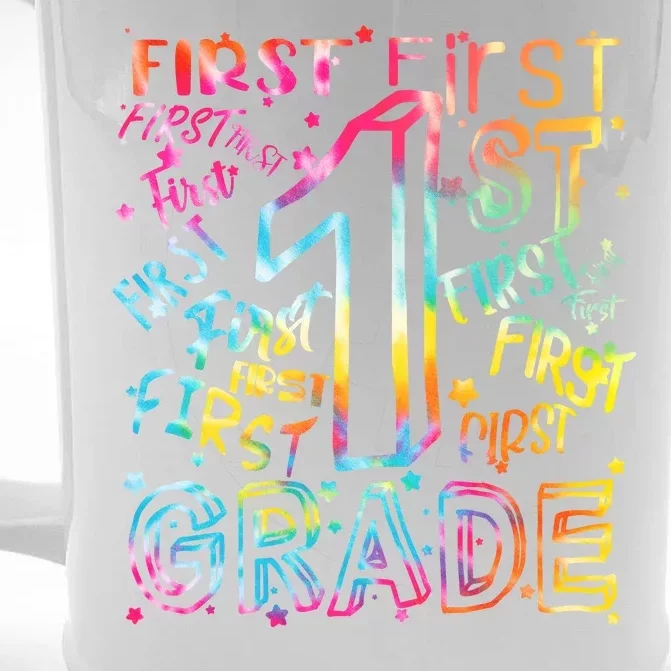 First Grade 1st Grade Tie Dye Word Art Front & Back Beer Stein