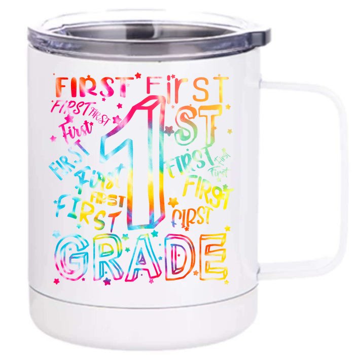 First Grade 1st Grade Tie Dye Word Art Front & Back 12oz Stainless Steel Tumbler Cup