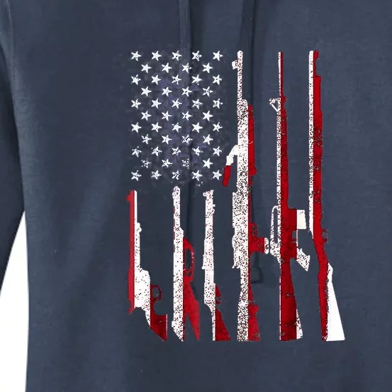 Funny Gun 4th Of July American USA Pride Flag Women's Pullover Hoodie