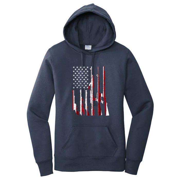 Funny Gun 4th Of July American USA Pride Flag Women's Pullover Hoodie