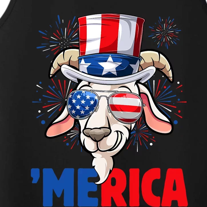 Funny Goat 4th Of July Merica Men Women USA Flag Goat Performance Tank