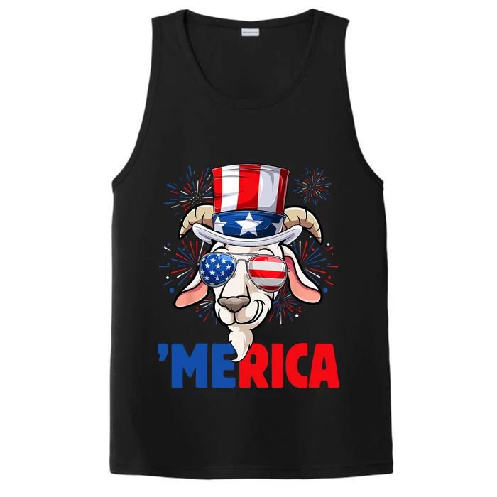 Funny Goat 4th Of July Merica Men Women USA Flag Goat Performance Tank