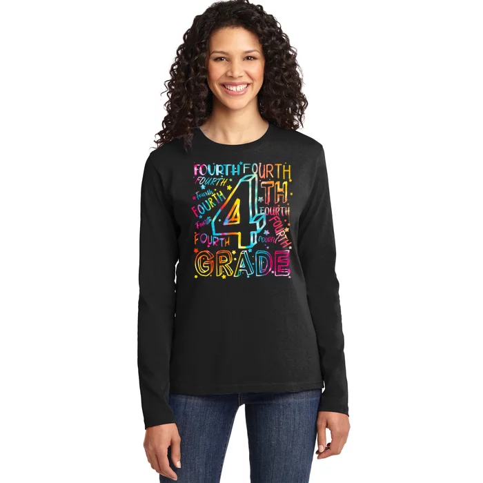 Fourth Grade 4th Grade Tie Dye Word Art Ladies Long Sleeve Shirt