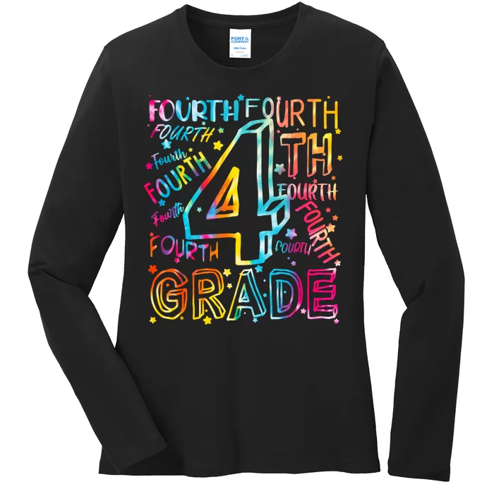 Fourth Grade 4th Grade Tie Dye Word Art Ladies Long Sleeve Shirt