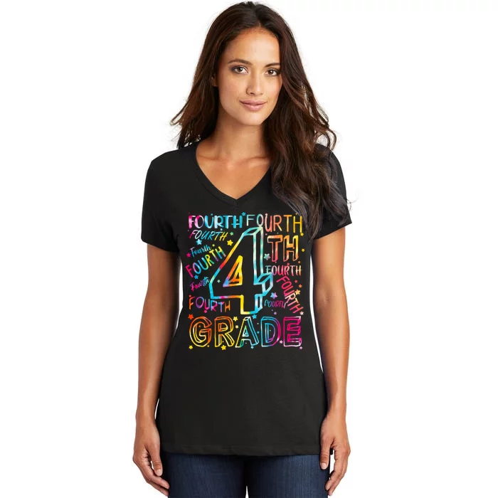 Fourth Grade 4th Grade Tie Dye Word Art Women's V-Neck T-Shirt