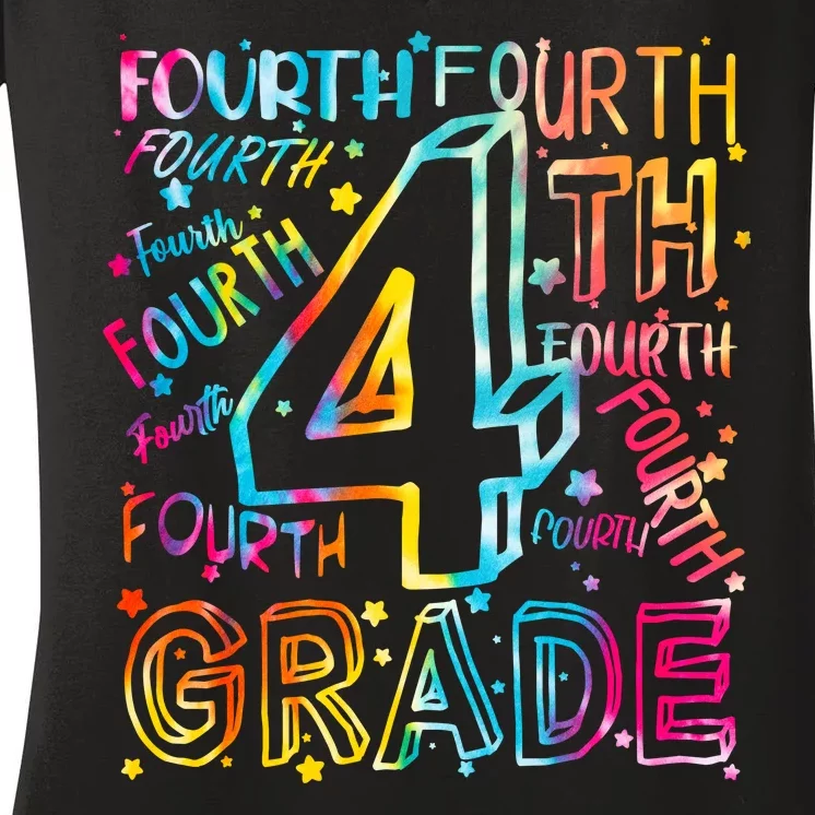 Fourth Grade 4th Grade Tie Dye Word Art Women's V-Neck T-Shirt