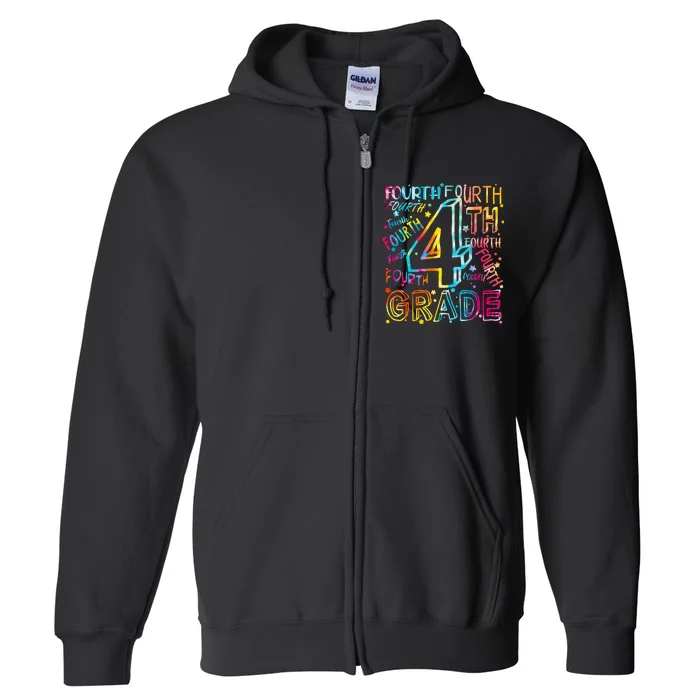 Fourth Grade 4th Grade Tie Dye Word Art Full Zip Hoodie