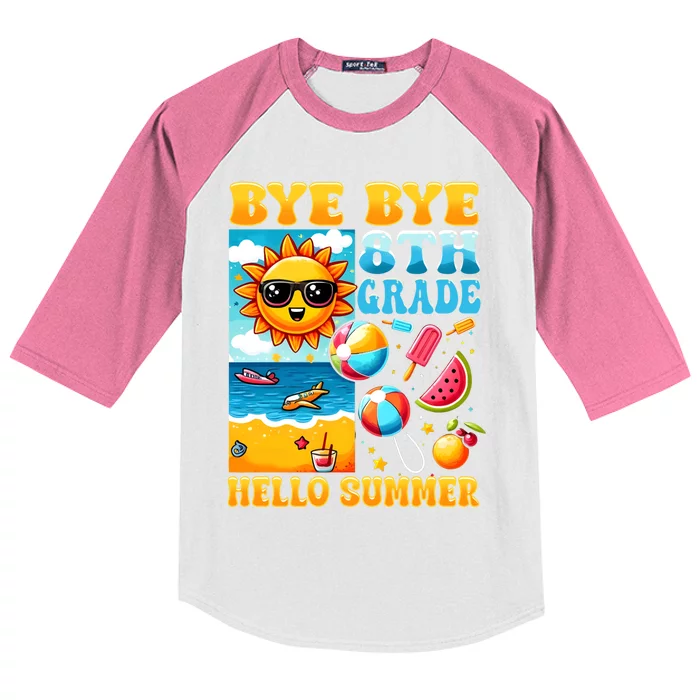 Funny Goodbye 8th Grade Hello Summer Gift Kids Colorblock Raglan Jersey