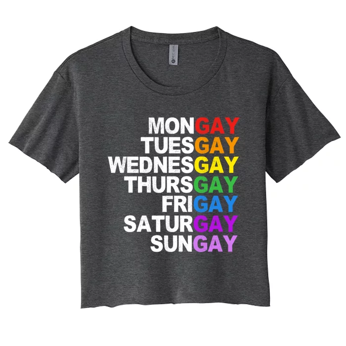 Funny Gay Agenda Mongay Tuesgay Lgbt Pride Lgbtq Awareness Gift Women's Crop Top Tee