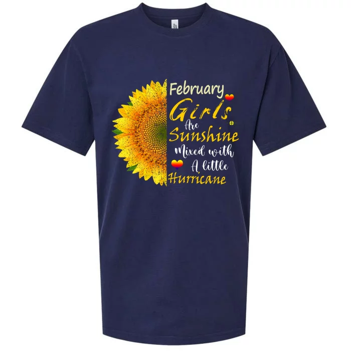 February Girls Are Sunshine Mixed Little Hurricane Sunflower Gift Sueded Cloud Jersey T-Shirt