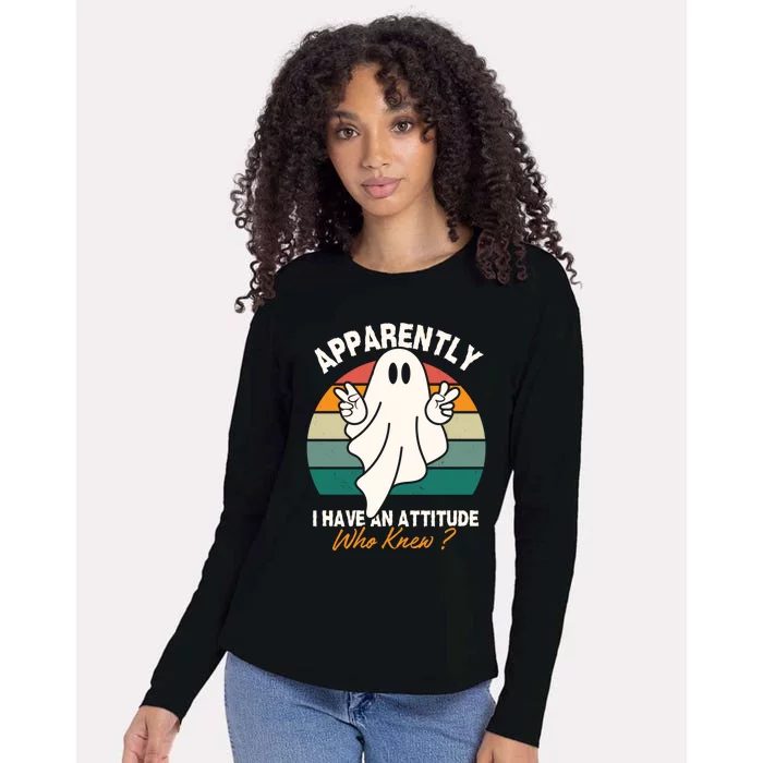 Funny Ghost Apparently I Have An Attitude Who Knew Halloween Womens Cotton Relaxed Long Sleeve T-Shirt