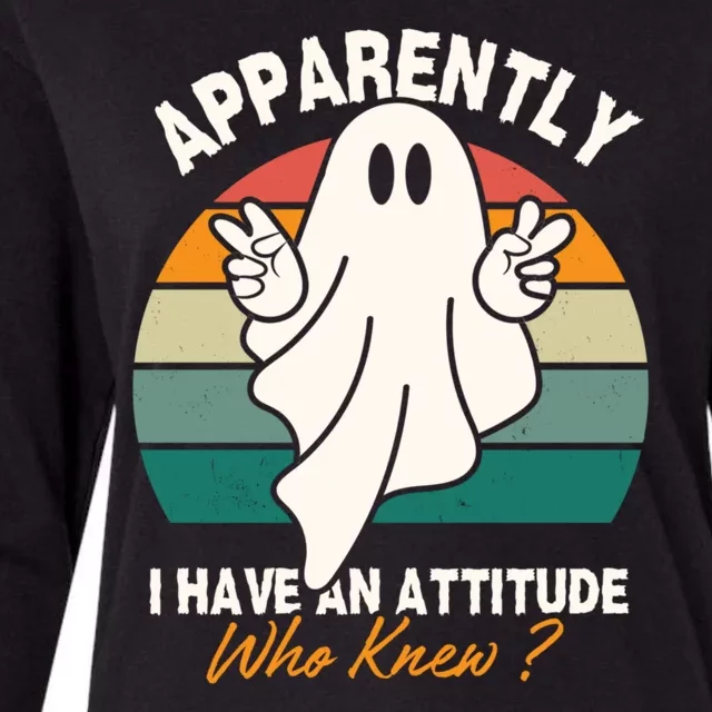 Funny Ghost Apparently I Have An Attitude Who Knew Halloween Womens Cotton Relaxed Long Sleeve T-Shirt