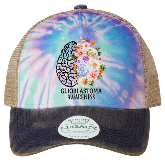 Floral Glioblastoma Awareness Month Brain Cancer Legacy Tie Dye Trucker Hat