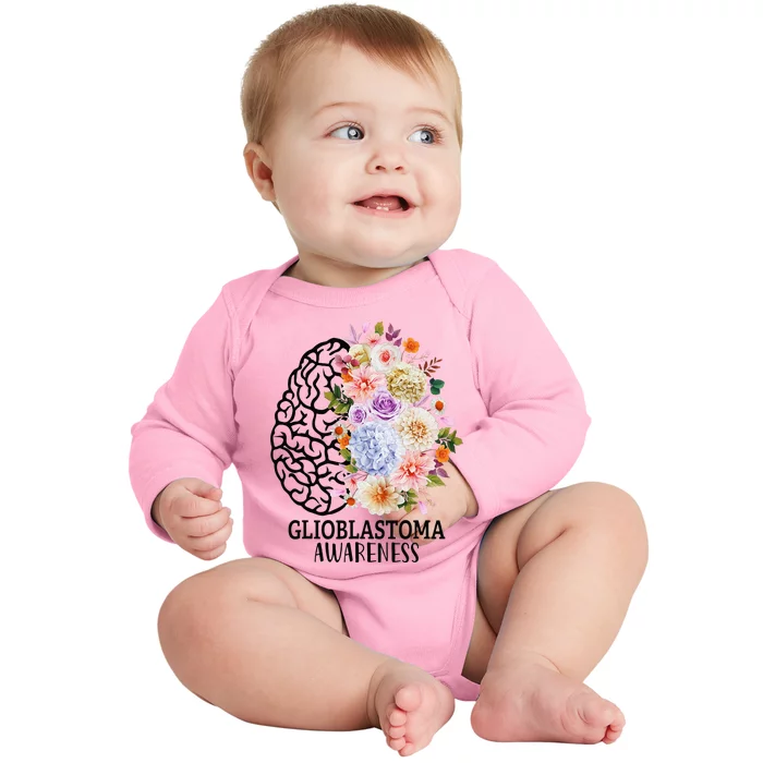 Floral Glioblastoma Awareness Month Brain Cancer Baby Long Sleeve Bodysuit