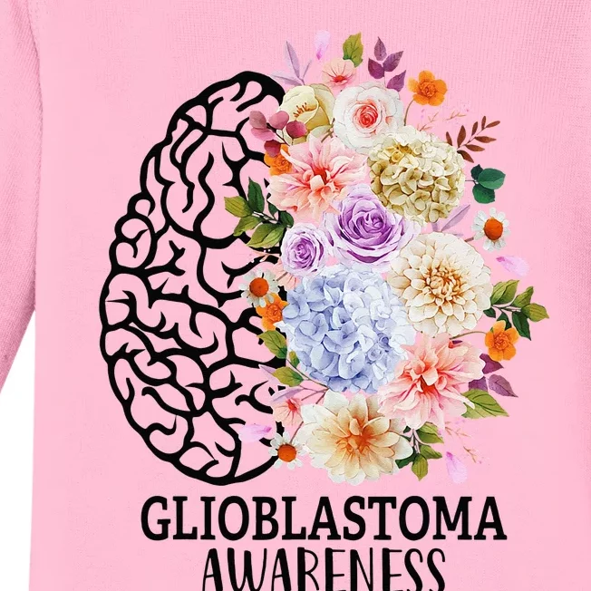 Floral Glioblastoma Awareness Month Brain Cancer Baby Long Sleeve Bodysuit