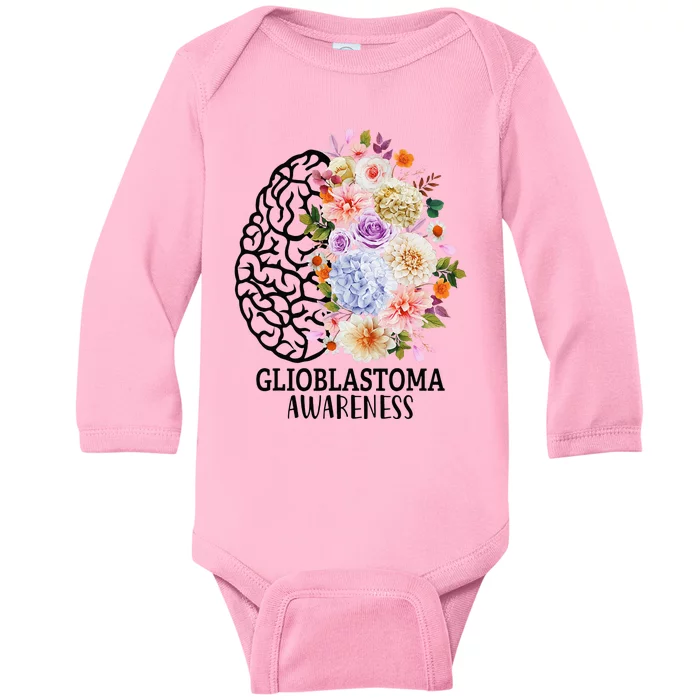 Floral Glioblastoma Awareness Month Brain Cancer Baby Long Sleeve Bodysuit