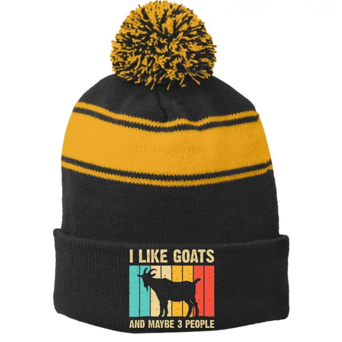 Funny Goat Art For Farming Goat Lover Stuff Stripe Pom Pom Beanie