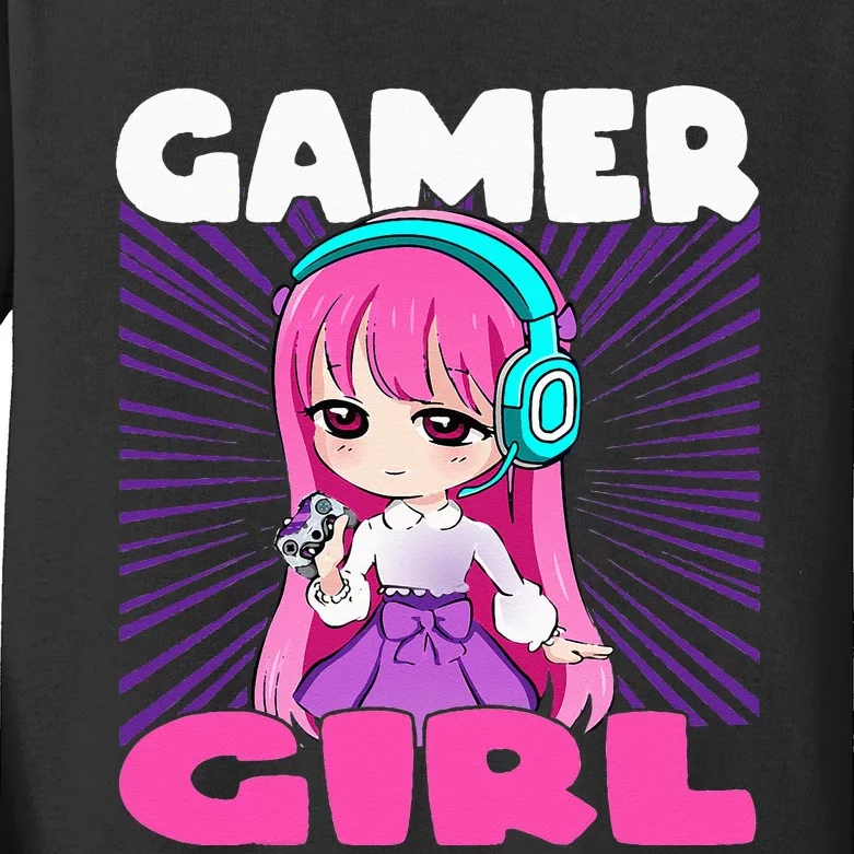 Funny Gamer Anime and Gaming chibi graphic Video Games Kids Long Sleeve Shirt