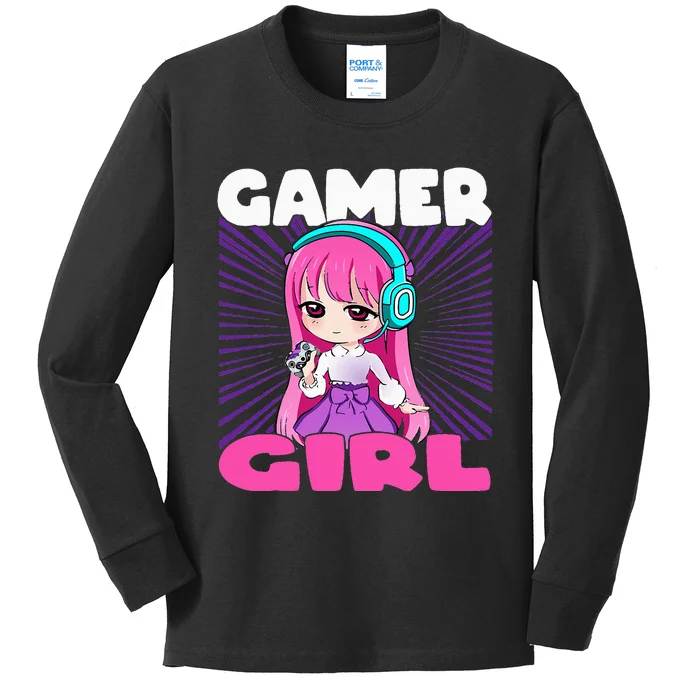 Funny Gamer Anime and Gaming chibi graphic Video Games Kids Long Sleeve Shirt