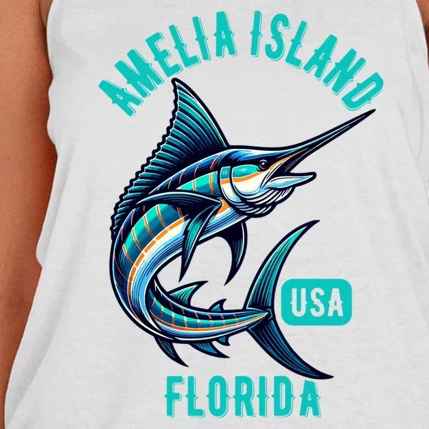 Funny Gift Amelia Island Florida Usa Fishing Design Women's Knotted Racerback Tank