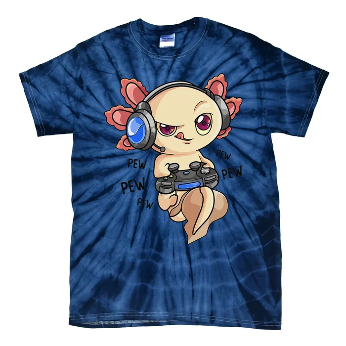 Funny Gaming Axolotl  Adults Cute Video Game Tie-Dye T-Shirt