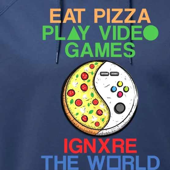 Funny Gamer And Pizza Sayings For Gaming And Gamer Gift Performance Fleece Hoodie