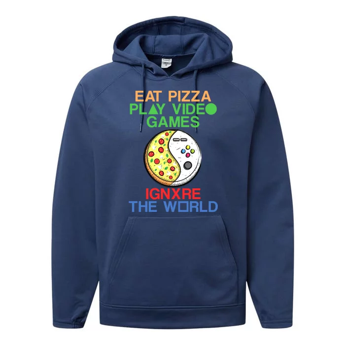 Funny Gamer And Pizza Sayings For Gaming And Gamer Gift Performance Fleece Hoodie