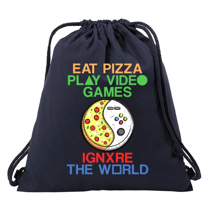 Funny Gamer And Pizza Sayings For Gaming And Gamer Gift Drawstring Bag