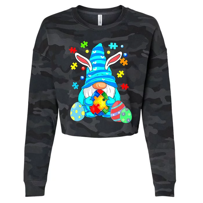 Funny Gnome Autism Awareness Easter Day Cropped Pullover Crew