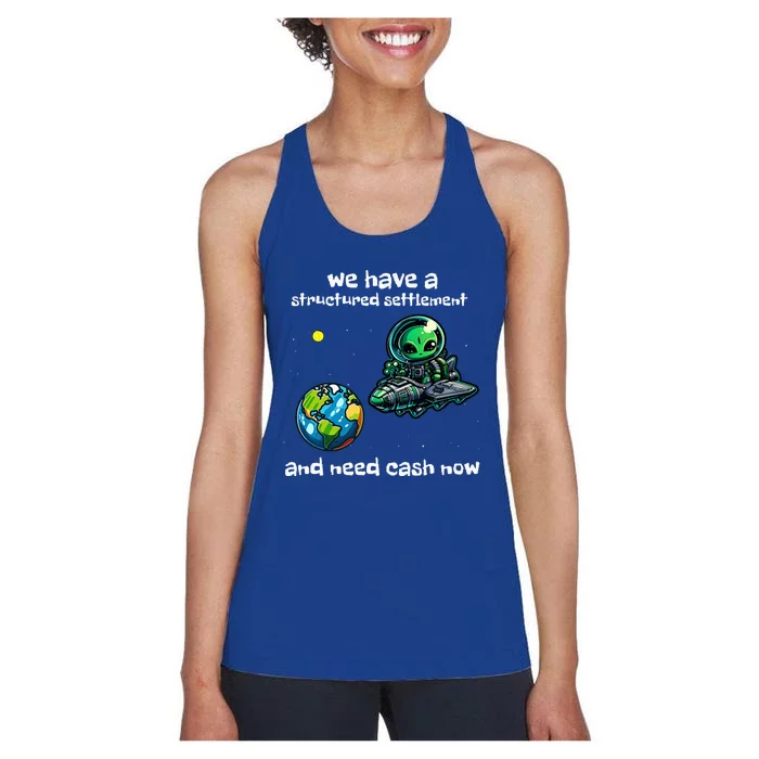 Funny Green Alien Extraterrestrial Ufo Finance Pun Women's Racerback Tank