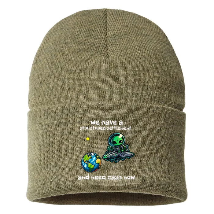 Funny Green Alien Extraterrestrial Ufo Finance Pun Sustainable Knit Beanie