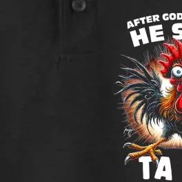 Funny Graphic After God Made Me He Said Tada Chicken Dry Zone Grid Performance Polo