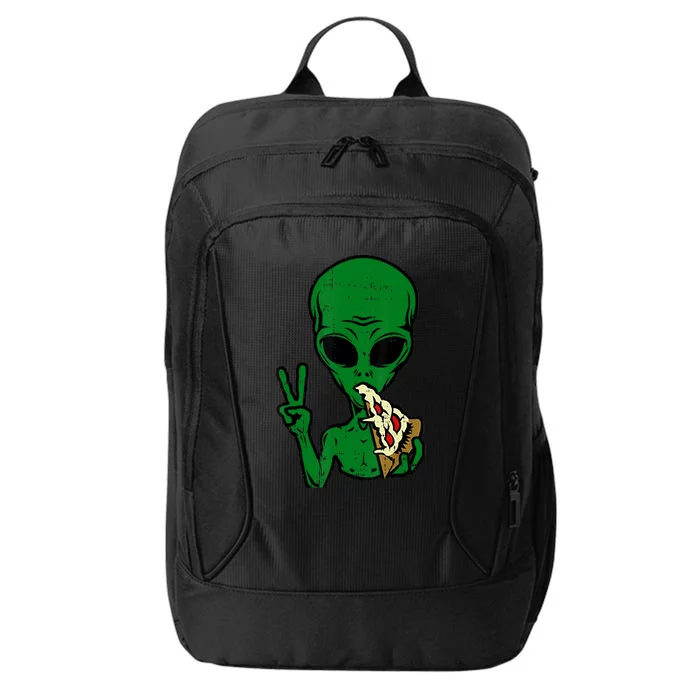 Funny Green Alien Eat Pizza Say Hi Aliens Picture City Backpack