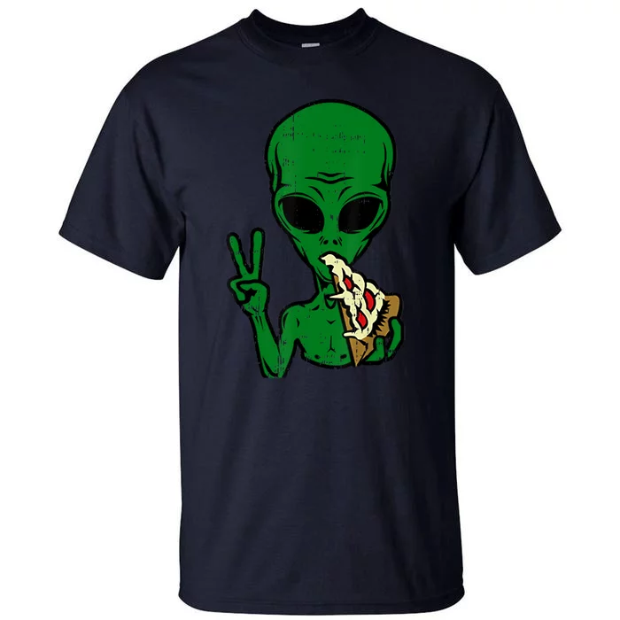 Funny Green Alien Eat Pizza Say Hi Aliens Picture Tall T-Shirt