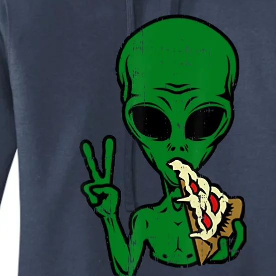 Funny Green Alien Eat Pizza Say Hi Aliens Picture Women's Pullover Hoodie